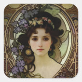 ミュシャエレガントスタイルポートレートの美しい女性 スクエアシール (正面)