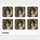 ミュシャエレガントスタイルポートレートの美しい女性 スクエアシール (シート)