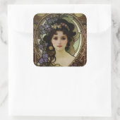 ミュシャエレガントスタイルポートレートの美しい女性 スクエアシール (バッグ)