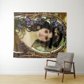 ミュシャエレガントスタイルポートレートの美しい女性 タペストリー (インサイチュ(横))