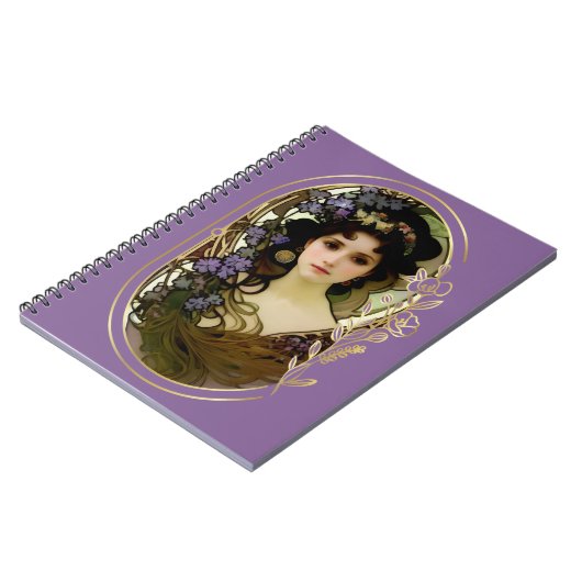ミュシャエレガントスタイルポートレートの美しい女性 ノートブック (左側)