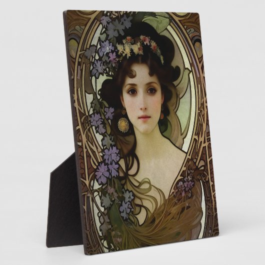 ミュシャエレガントスタイルポートレートの美しい女性 フォトプラーク (側面)