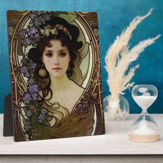 ミュシャエレガントスタイルポートレートの美しい女性 フォトプラーク (側面)