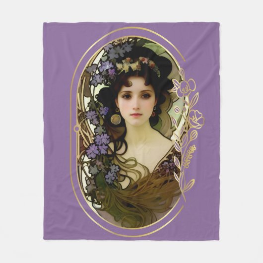 ミュシャエレガントスタイルポートレートの美しい女性 フリースブランケット (正面)