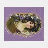 ミュシャエレガントスタイルポートレートの美しい女性 フリースブランケット (正面(横))