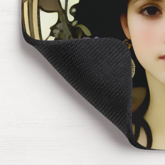 ミュシャエレガントスタイルポートレートの美しい女性 マウスパッド (コーナー)