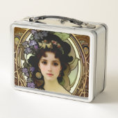 ミュシャエレガントスタイルポートレートの美しい女性 メタルランチボックス (裏面)