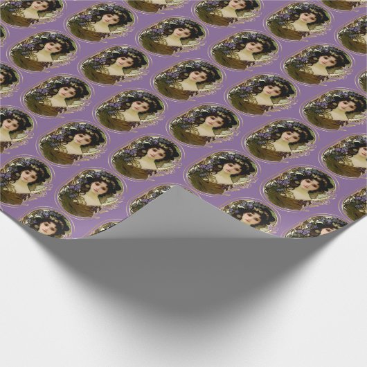 ミュシャエレガントスタイルポートレートの美しい女性 ラッピングペーパー (角)