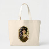 ミュシャエレガントスタイルポートレートの美しい女性 ラージトートバッグ (正面)
