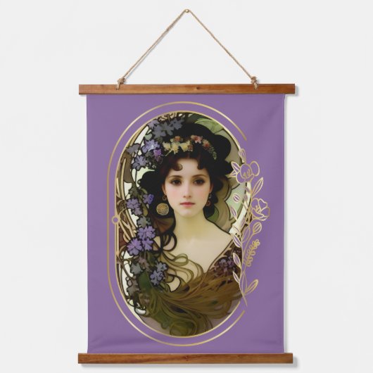 ミュシャエレガントスタイルポートレートの美しい女性 吊り下げ型タペストリー (正面)