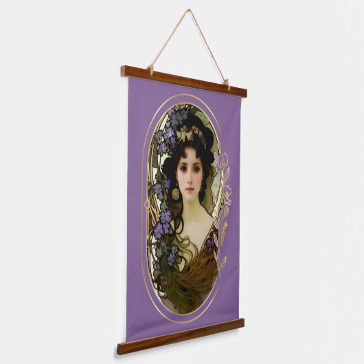 ミュシャエレガントスタイルポートレートの美しい女性 吊り下げ型タペストリー (傾斜あり)
