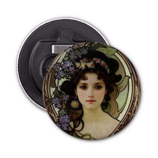 ミュシャエレガントスタイルポートレートの美しい女性 栓抜き (正面)