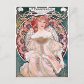 ミュシャシャンペノワパリピンクドレスレディーデコ ポストカード (正面)