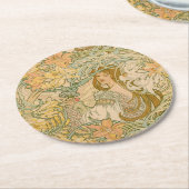 ミュシャリリーアールヌーボー語の花 ラウンドペーパーコースター (アングル)