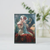 ミュシャレフェヴル – ユーチュルアートデコ女性のレッドドレス ポストカード (スタンド正面)
