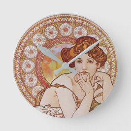 ミュシャヴィンテージトパススト大切ーンズアールヌーボー ラウンド壁時計