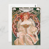 ミュシャヴィンテージフランスのアールヌーボーシャンペノワ ポストカード (正面/裏面)
