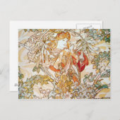 ミュシャ女性とデイジーアールヌーボーはがき ポストカード (正面/裏面)