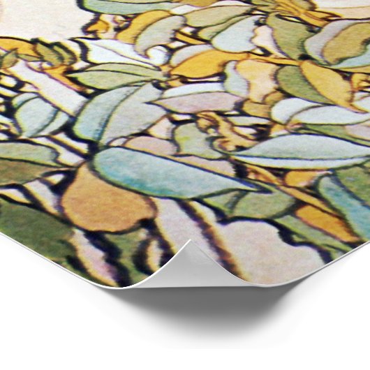 ミュシャ女性とデイジーアールヌーボーポスタープリント ポスター (角)