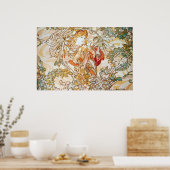 ミュシャ女性とデイジーアールヌーボーポスタープリント ポスター (キッチン)