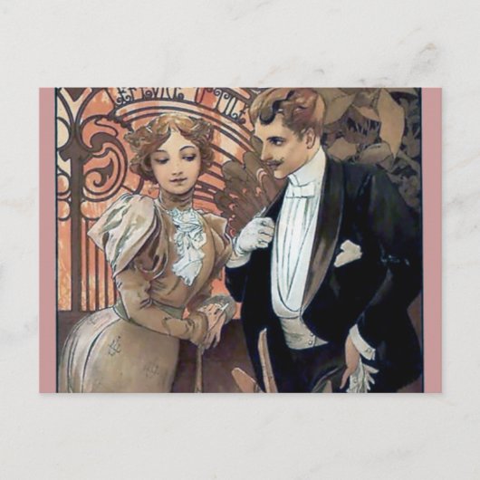 ミュシャ浮気女の男ロマンチックな愛 ポストカード (正面)