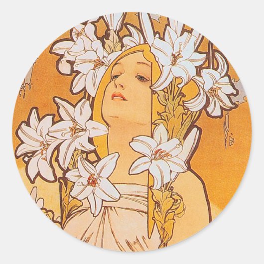 ミュシャ"リリー" – 花 ラウンドシール (正面)