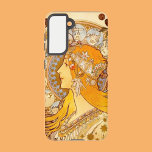 ミュシャ〔占星術の〕十二宮図 SAMSUNG GALAXY S21ケース<br><div class="desc">「〔占星術の〕十二宮図」はミュシャのChampenois社との契約で初めて制作したもので、元々は同社の社内カレンダーとしてデザインされていた。この構成では、ミュシャはミュシャの慣習的なモチーフの一つである女性の頭の後ろのハロー状の円盤に12個の〔占星術の〕十二宮図シンボルや象徴を組み込んだ。女性の威厳のある美しいは、彼女の正統な態度と精巧なジュエリーによって強調される。「〔占星術の〕十二宮図」カレンダーの印象的なデザインは、「ラ・プルーム」のチーフエディターであるレオン・デシャンズの注目を集め買た。1897年の雑誌のカレンダーとして配信する権利を持つ彼は。ミュシャで最もデザインの一つとなった人気があるが、このリトグラフの少なくとも9種類が知られている。このリトグラフは文字なしで飾りパネルとして印刷されたものであった。</div>