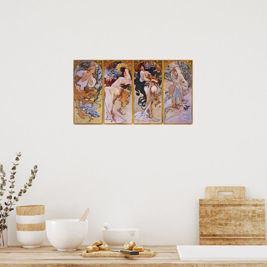 ミュシャ – 女性アールヌーボーアートヴィンテージシーズンズ ポスター (キッチン)