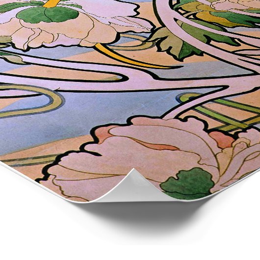 ミュシャ – 牡丹 ポスター (角)