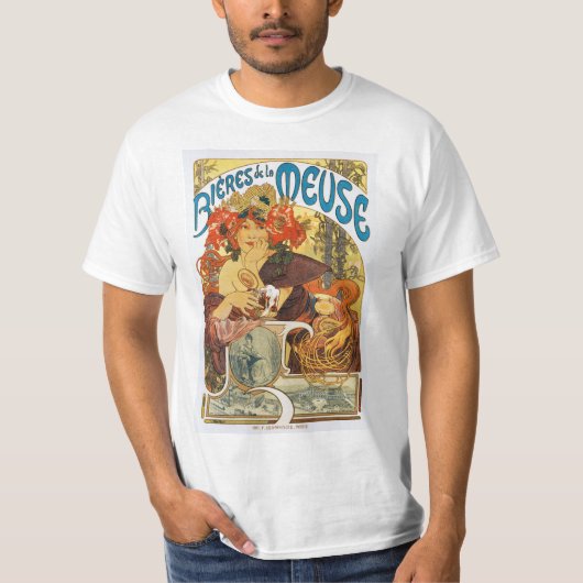 ミュシャ- Bieres de la Meuse (Beer of the Muse) Tシャツ (正面)
