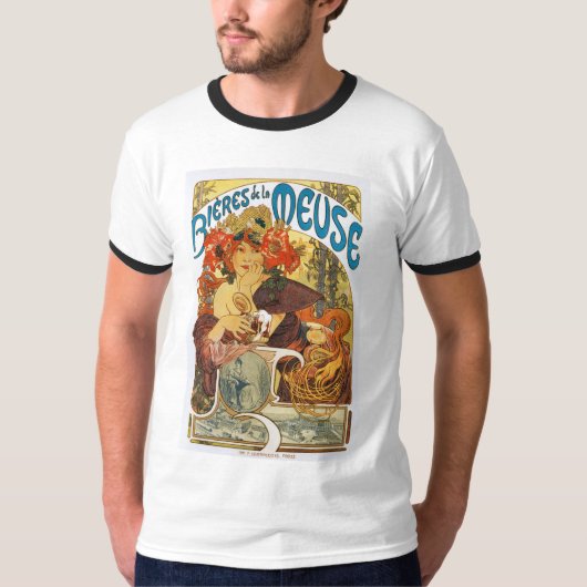 ミュシャ- Bieres de la Meuse (Beer of the Muse) Tシャツ (正面)