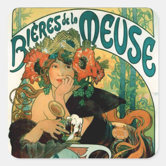 ミュシャ: Bieres de la Meuse (Beers of the Muse) スクエアシール (正面)