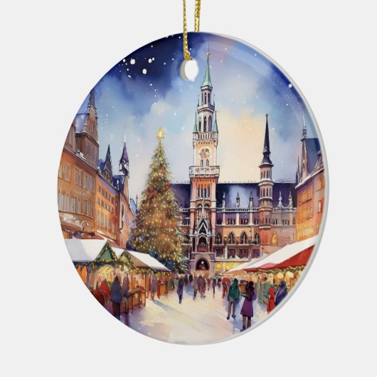 ミュンヘンのクリスマスドイツウォーターカラー セラミックオーナメント (左)
