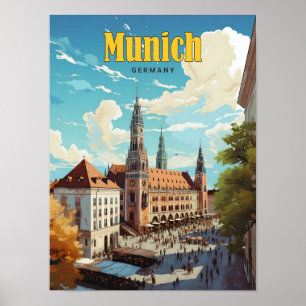 ミュンヘンのブルースカイGermany Vintage Travel ポスター