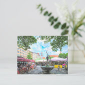 ミュンヘンのヴィクトゥアーリエンマルクトの水彩画 ポストカード (スタンド正面)