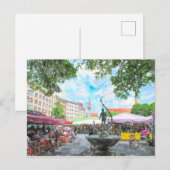 ミュンヘンのヴィクトゥアーリエンマルクトの水彩画 ポストカード (正面/裏面)