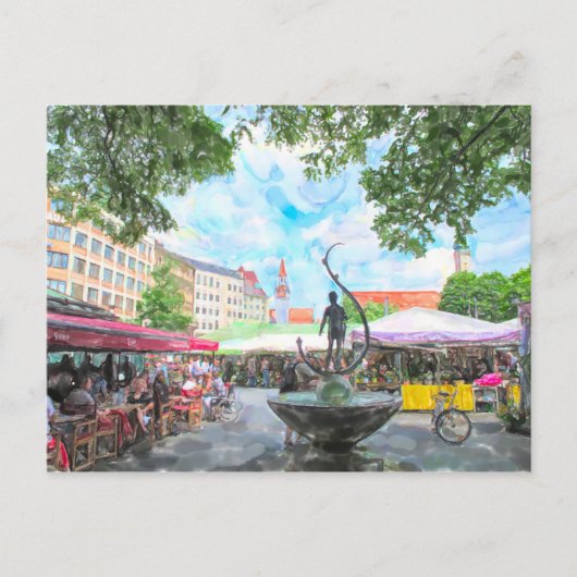 ミュンヘンのヴィクトゥアーリエンマルクトの水彩画 ポストカード (正面)