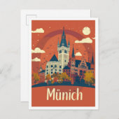 ミュンヘンドイツアートヴィンテージトラベルイラストレーション ポストカード (正面/裏面)