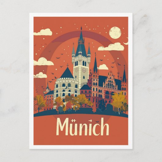 ミュンヘンドイツアートヴィンテージトラベルイラストレーション ポストカード (正面)