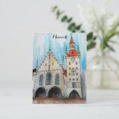 ミュンヘンドイツオールドタウンホールウォーターカラー ポストカード (スタンド正面)