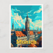 ミュンヘンドイツトラベルアートヴィンテージイラストレーション ポストカード (正面)