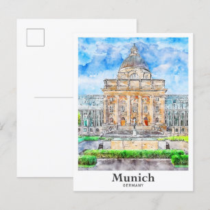 ミュンヘンドイツ旅行水の色の手描き ポストカード