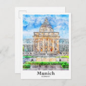 ミュンヘンドイツ旅行水の色の手描き ポストカード (正面/裏面)