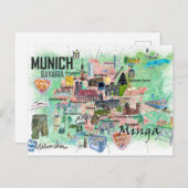 ミュンヘン図解入りの、写真付きのバイエルドイの地図 ポストカード (正面/裏面)