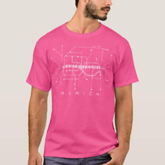 ミュンヘン地下鉄の地図 – モノクロ – ホワイトオンブラック Tシャツ