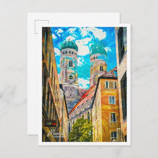 ミュンヘン・ドイツ美しい油絵都市 ポストカード (正面/裏面)