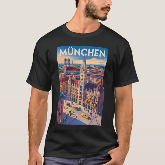 ミュンヘン ドイツ イラスト 旅行 アート ヴィンテージ Tシャツ (正面)