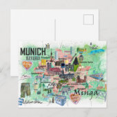 ミュンヘン バイエルン ドイツ イラスト トラベル マップ ポストカード (正面/裏面)