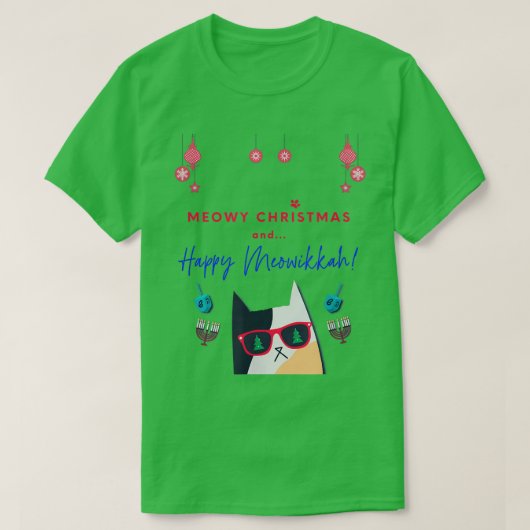 ミューおもしろいクリスマスとハッピーメオウィッカ猫好き Tシャツ (デザイン正面)
