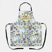 ミューのキッチングレー黄色フローラ水色 エプロン (正面)
